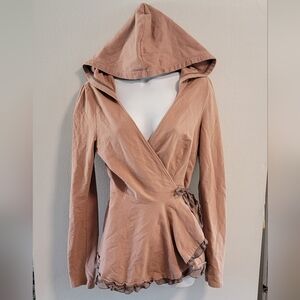 S Anthropologie Pure + Good Ruffled Wrap Hoodie Balletcore Preppy Cozy Y2K Insp